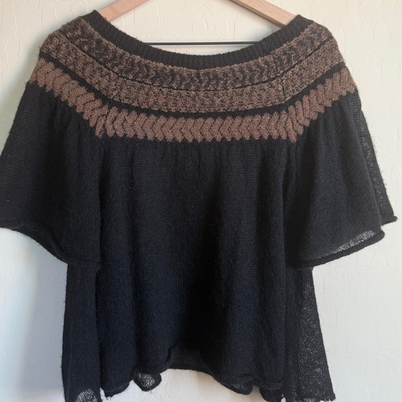 Free People Sheer Black Fair Isle Flutter Sleeve Off the Shoulder Sweater Top XS - Picture 10 of 12